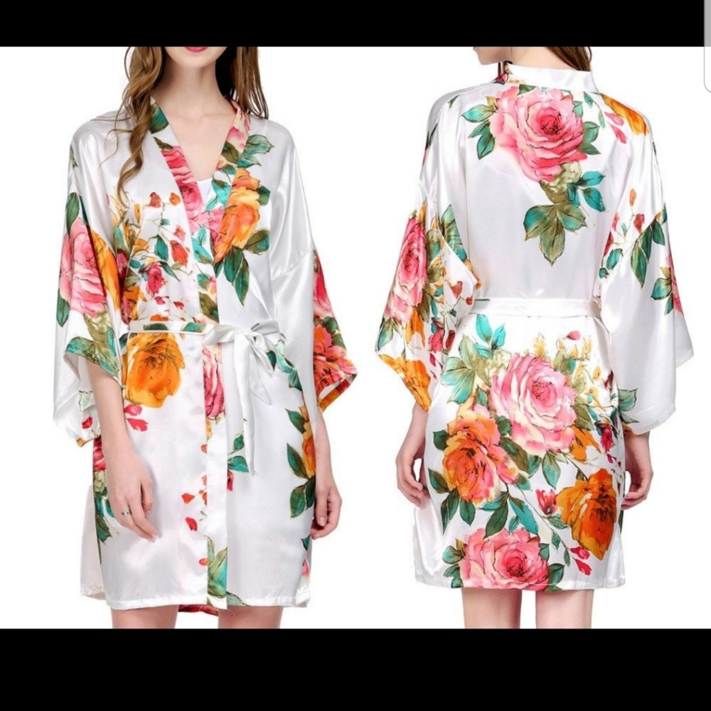 Satin Kimono Style Floral Robes